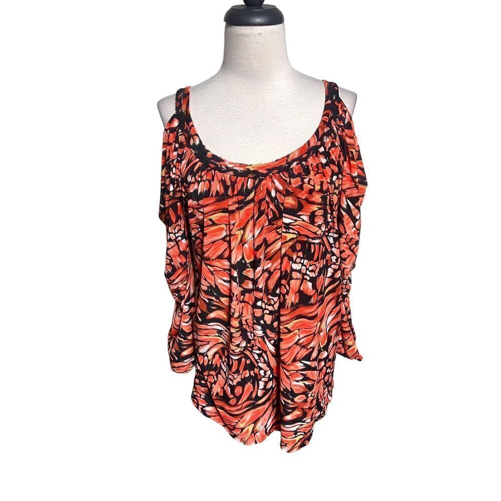Linda Segal Vintage Long Sleeve Cold Shoulder Tunic Blouse Size Large